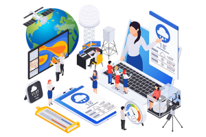 Illustration of a telecom and weather monitoring system utilizing Omnicomm Call Center Solution by Infotech